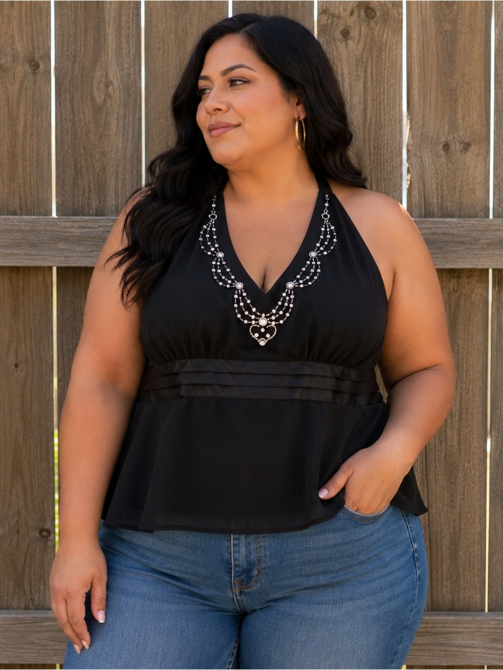 Lane Bryant Plus Size Jeweled Chiffon Halter Top Sz 18